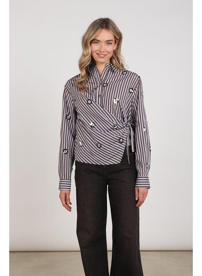 NKF02139 393 Nukus Amy Blouse Stripe Chocolate/Sky