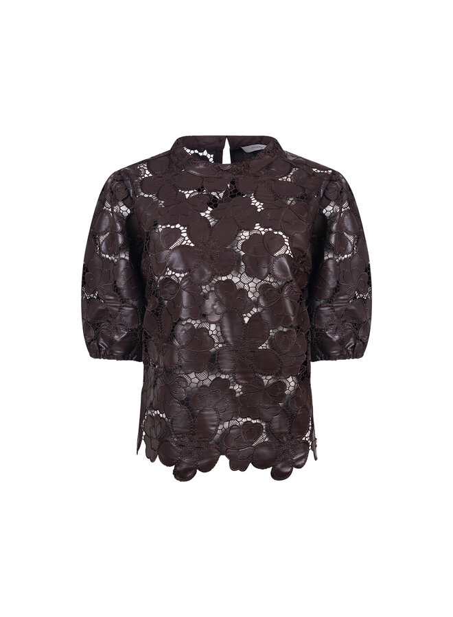 NKF01105 334 Nukus Nicole Top Flower PU Chocolate