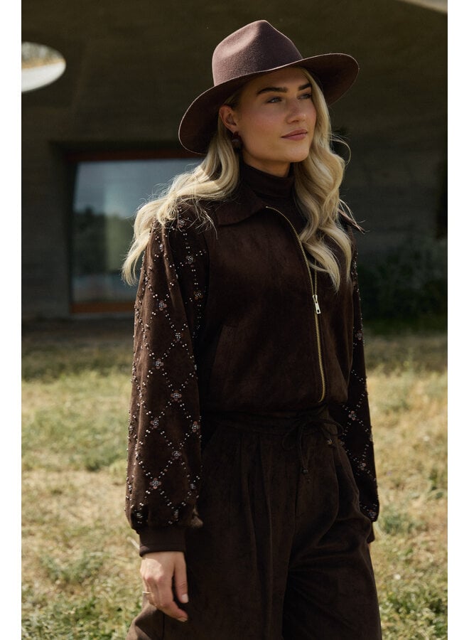 NKF13145 334 Nukus Daisy Bomber Suede Chocolate