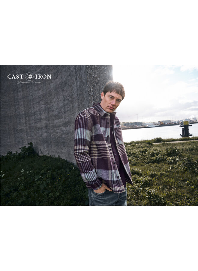 CSI2609233 4163 Cast Iron Long sleeve shirt Wool blend check Nightshade