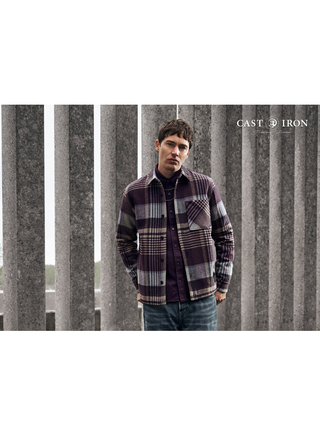 CSI2609233 4163 Cast Iron Long sleeve shirt Wool blend check Nightshade