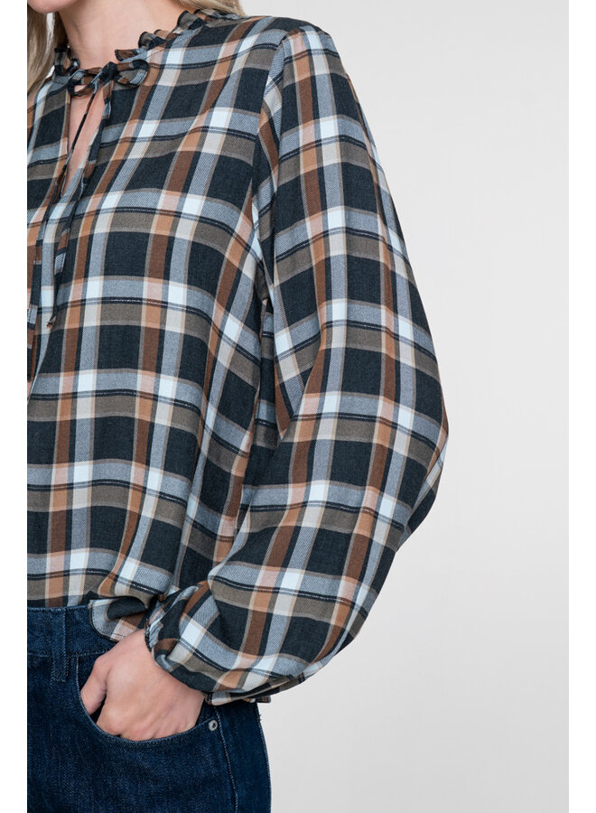 63846-32 950 Geisha Blouse check anthracite/camel
