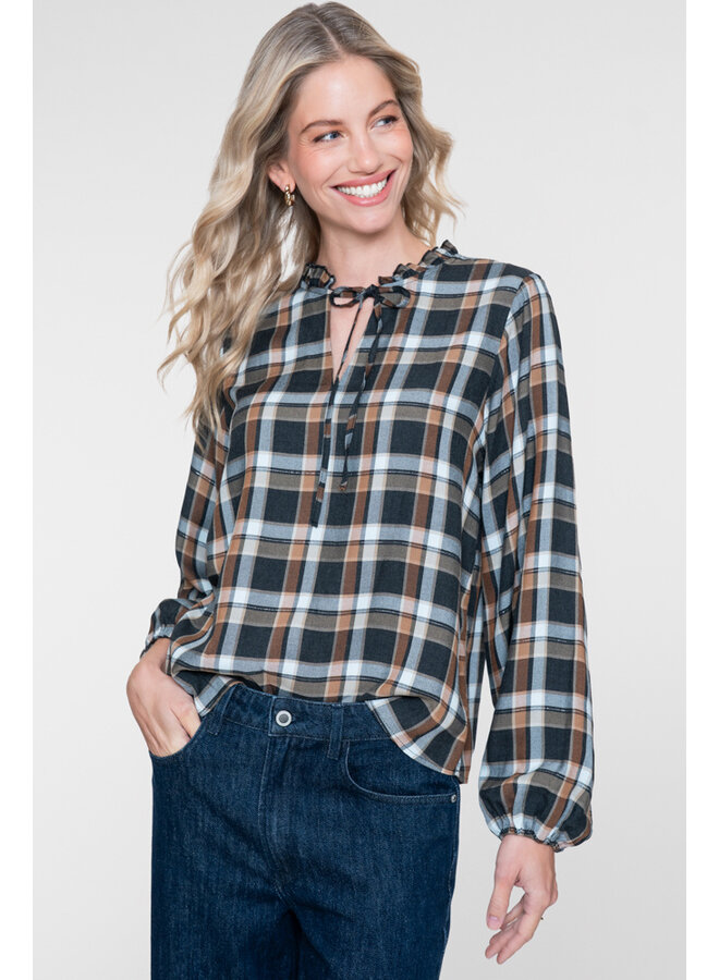 63846-32 950 Geisha Blouse check anthracite/camel
