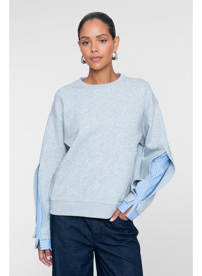 62800-10 900 Geisha Sweater blouse sleeves grey melange/blue