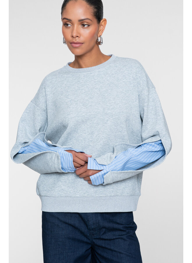 62800-10 900 Geisha Sweater blouse sleeves grey melange/blue
