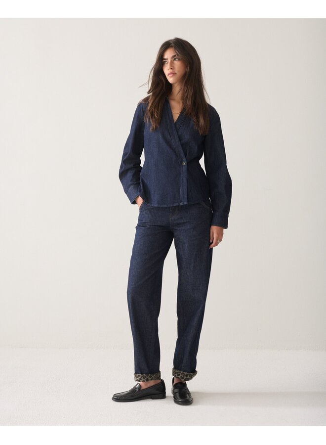 2s3585-5184 494 Summum Denim blouse light cotton twill Dark indigo