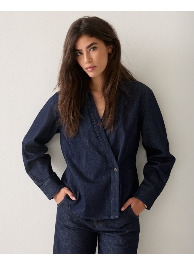 2s3585-5184 494 Summum Denim blouse light cotton twill Dark indigo