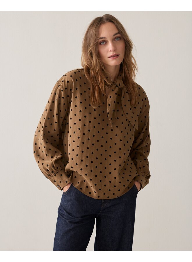 2s3609-12545 756 Summum Top bow tie Dot flock print Sepia brown