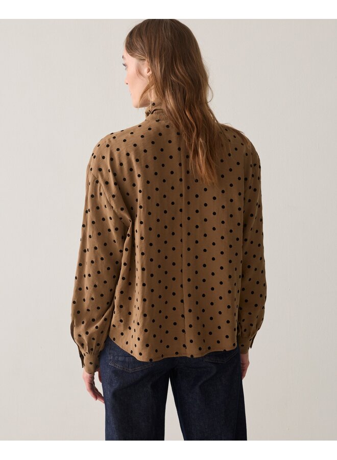 2s3609-12545 756 Summum Top bow tie Dot flock print Sepia brown