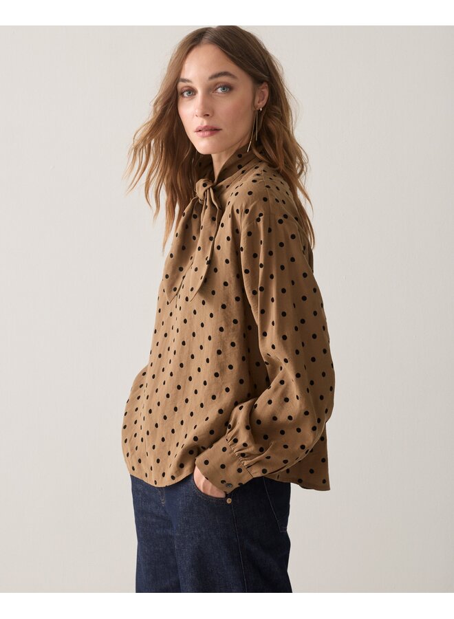 2s3609-12545 756 Summum Top bow tie Dot flock print Sepia brown
