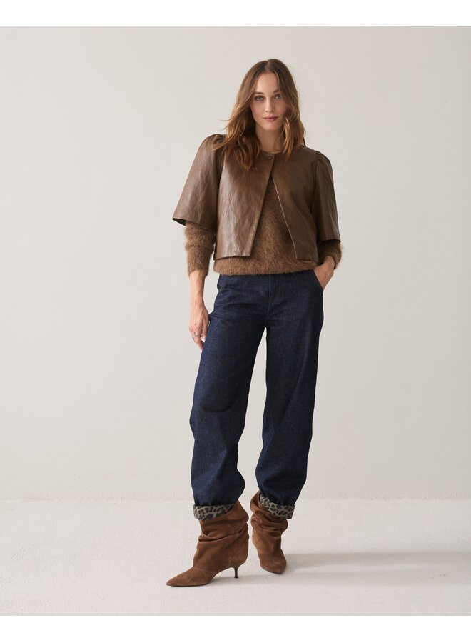 2s3578-12526 756 Summum Puff sleeve top Soft faux leather  Sepia brown