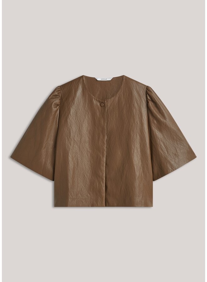 2s3578-12526 756 Summum Puff sleeve top Soft faux leather  Sepia brown