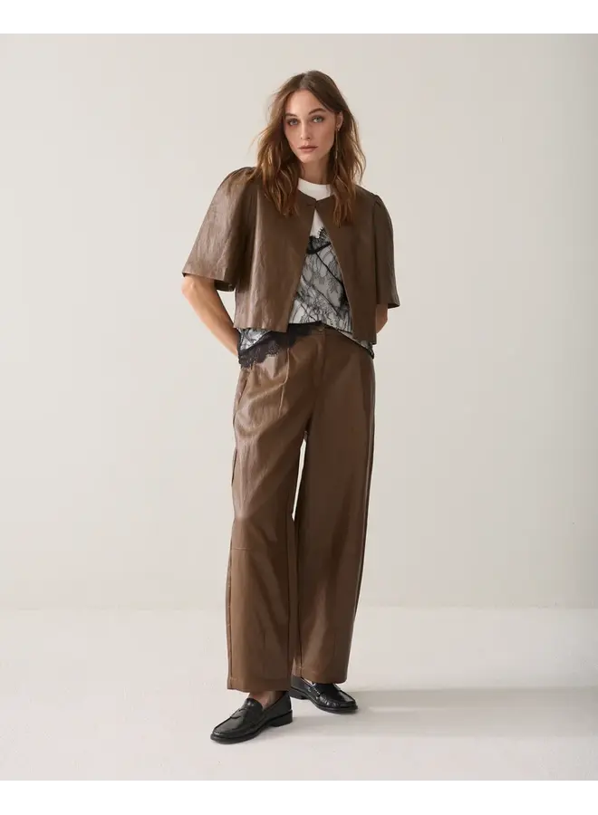 4s3043-12526 756 Summum Balloon trouser Soft faux leather Sepia brown