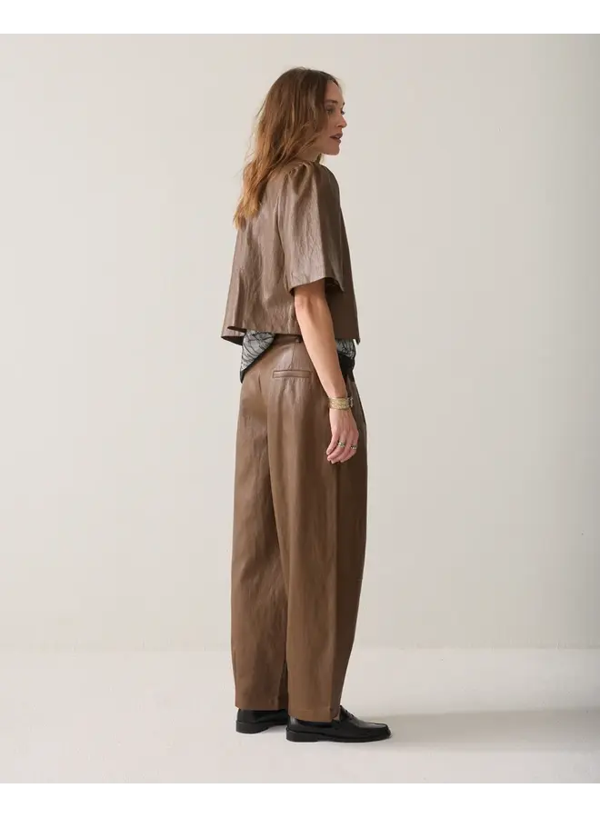 4s3043-12526 756 Summum Balloon trouser Soft faux leather Sepia brown