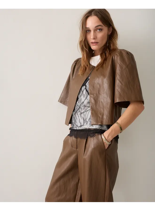 4s3043-12526 756 Summum Balloon trouser Soft faux leather Sepia brown