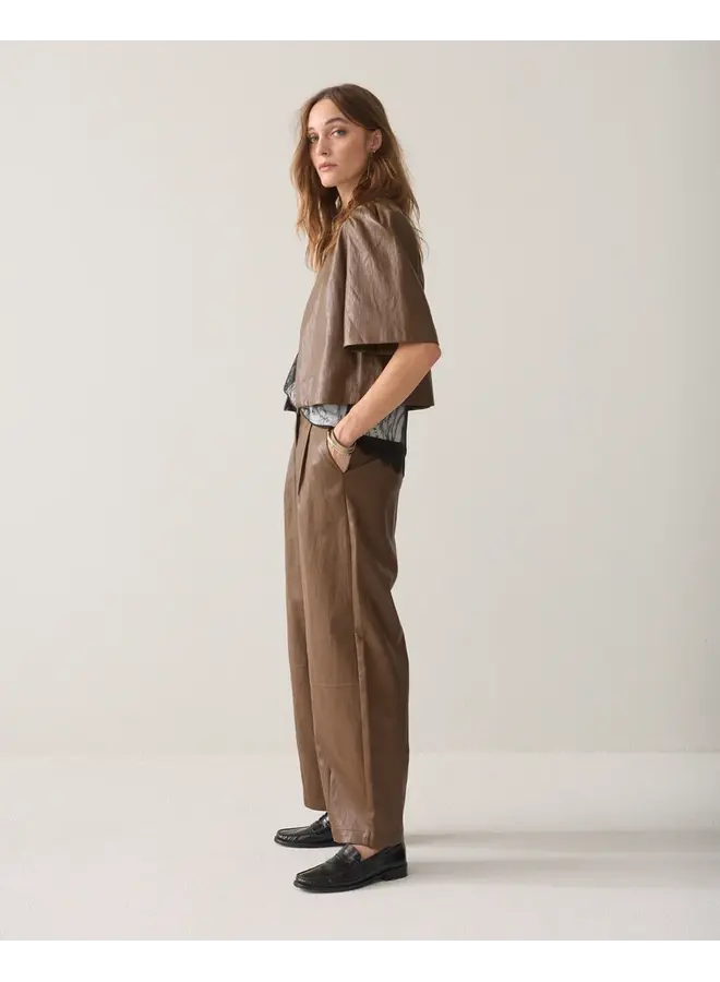 4s3043-12526 756 Summum Balloon trouser Soft faux leather Sepia brown