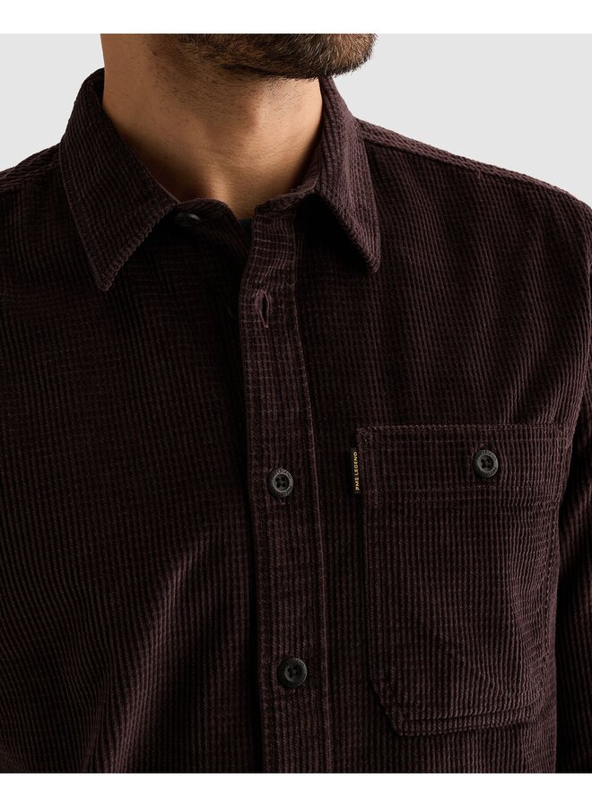 PSI2610208 4357 PME Legend Long sleeve shirt Dobby Corduroy Dark Aubergine