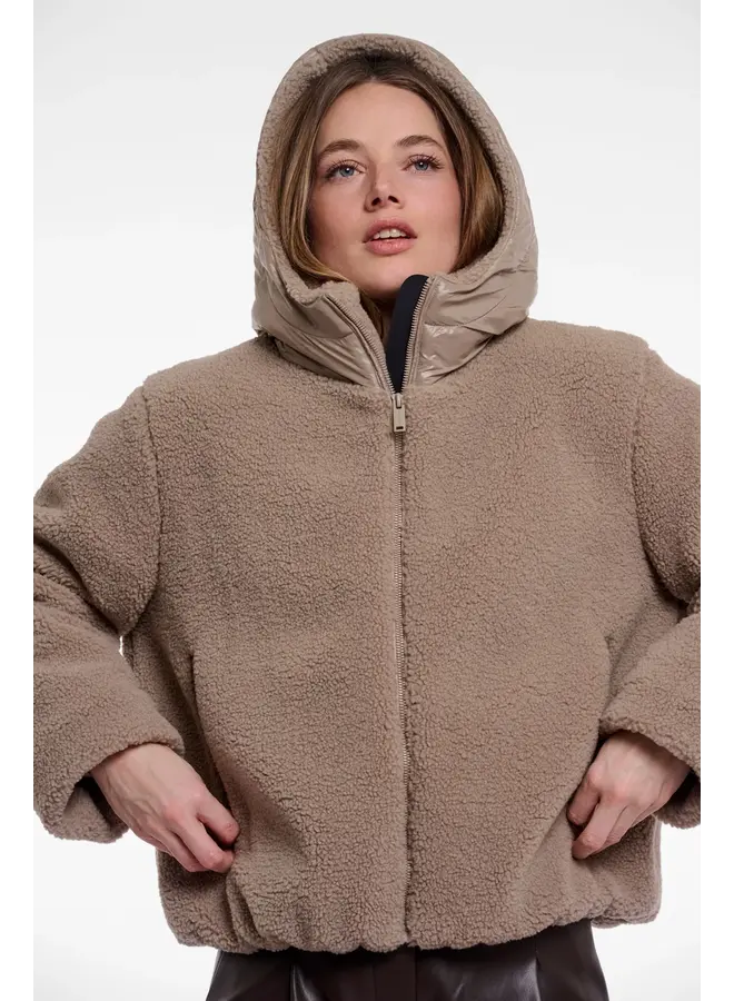 Jayla.7002613 Rino en Pelle Mixed material jacket with hood Mocha latte