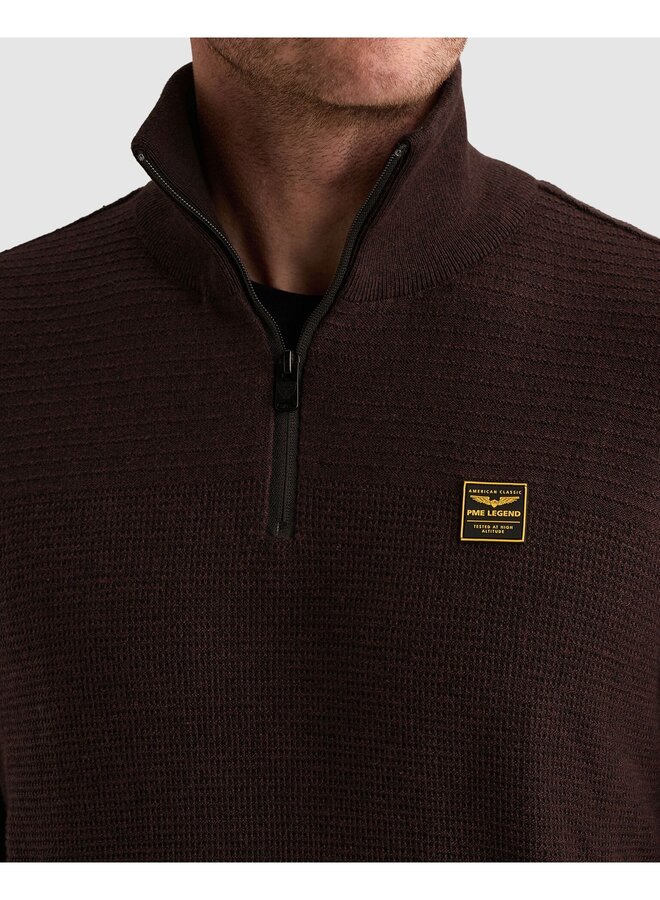 PKW2610301 4357 PME Legend Half zip collar cotton mouline (organic) Dark Aubergine