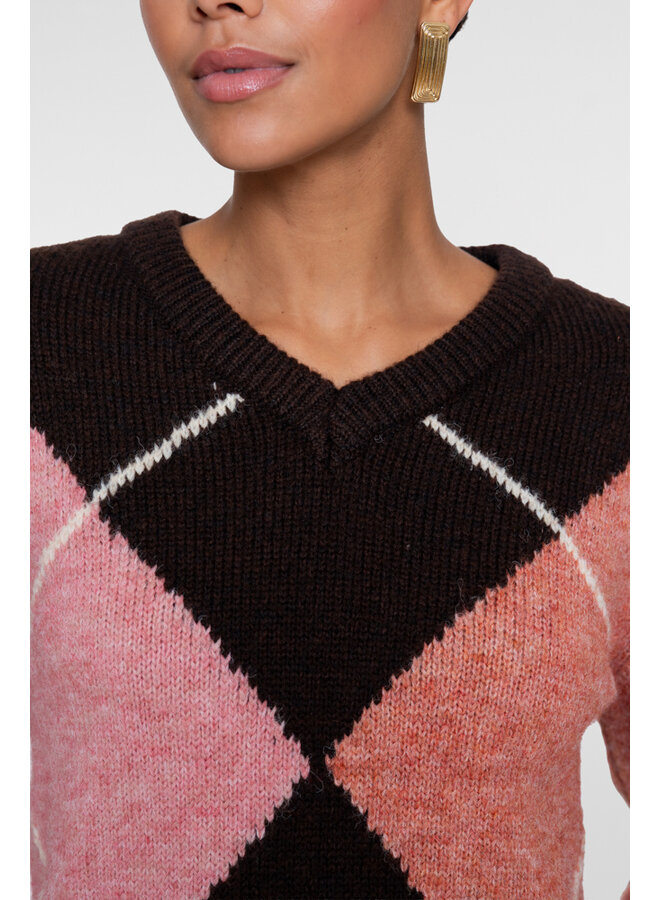 64876-23 775 Geisha Pull argyle brown/orange/pink