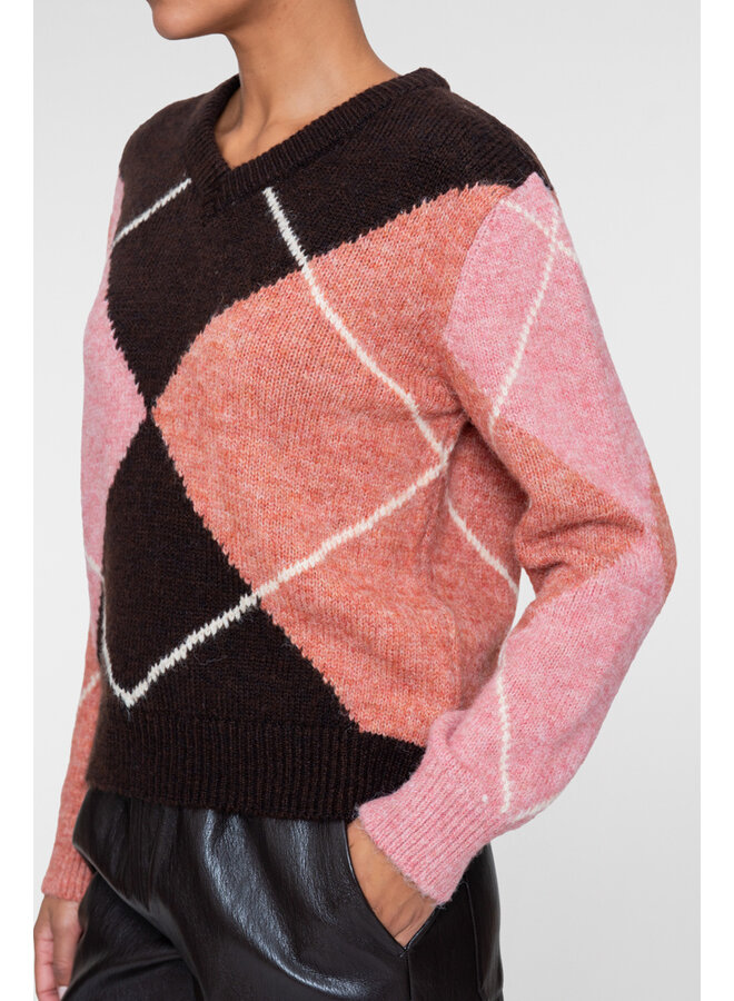 64876-23 775 Geisha Pull argyle brown/orange/pink