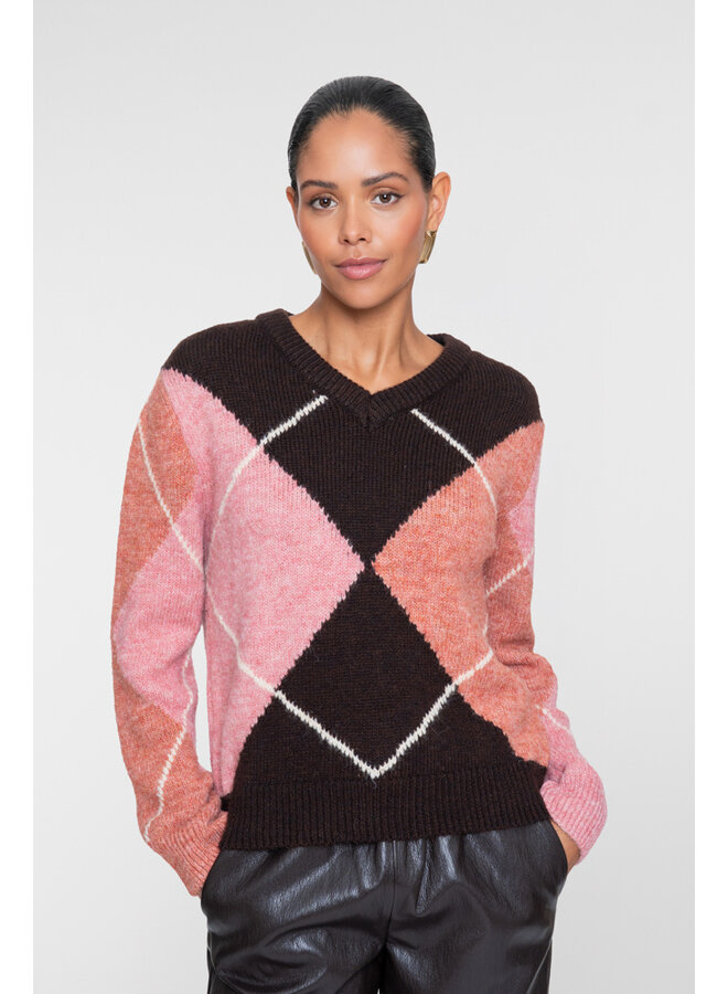 64876-23 775 Geisha Pull argyle brown/orange/pink