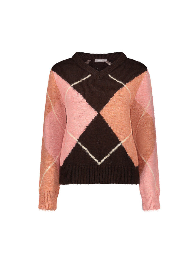 64876-23 775 Geisha Pull argyle brown/orange/pink