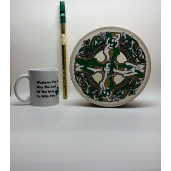 IRISH GIFTS - IRISH TIN WHISTLE,  8" CELTIC CROSS BODHRAN & IRISH NOVELTY MUG