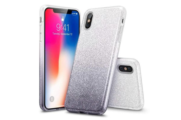 ESR iPhone X hoes zilver naar zwarte glitters chique design zacht TPU