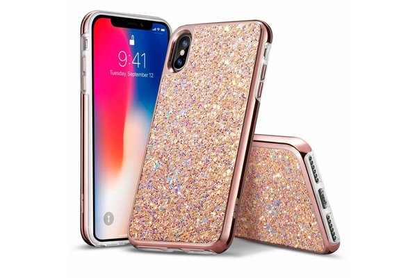 ESR iPhone X hoes roze glinsters chique design zacht