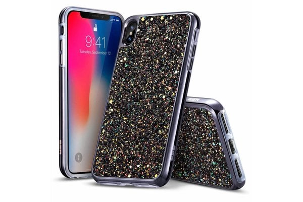 ESR iPhone XS hoes zwarte glinsters chique design zacht