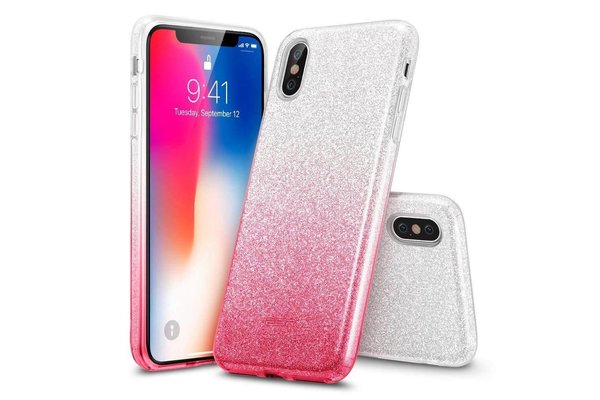 ESR iPhone XS hoes zilver naar roze glitters chique design zacht TPU