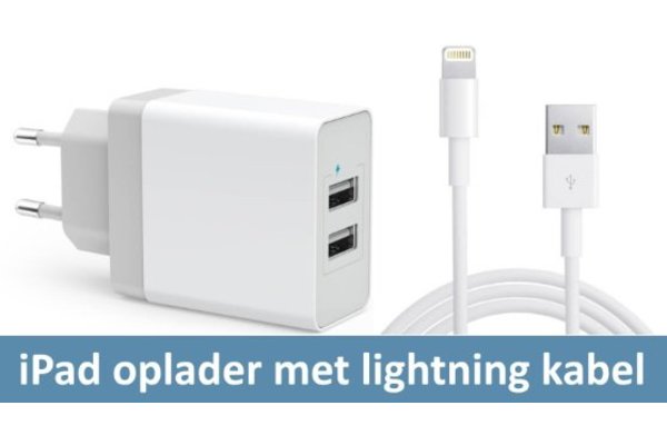 iPadspullekes.nl Oplader met Lightning kabel (iPad 2017/2018, 2019/2020 10.2 , Pro 9.7/10.5, 12.9 (2015/2017), Air 1/2)