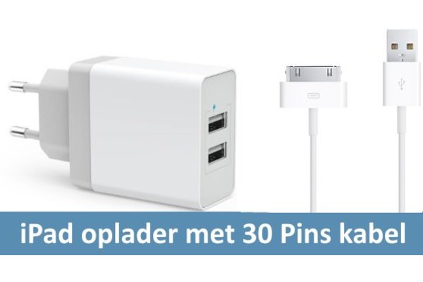 iPadspullekes.nl Oplader met 30 pins kabel (iPad 1, 2 , 3 (grote aansluiting)