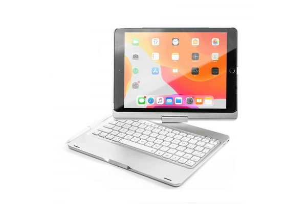 iPadspullekes.nl iPad 2019 10.2  toetsenbord draaibare case zilver