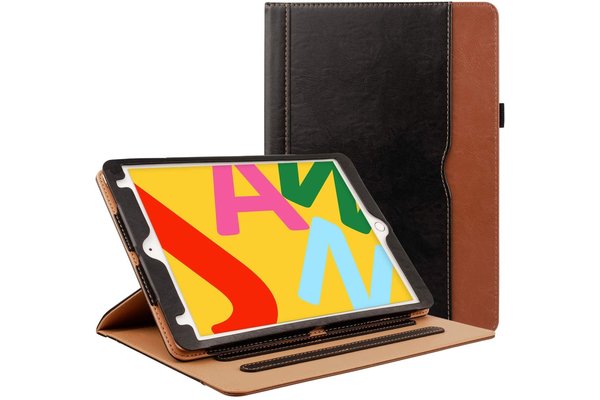 iPadspullekes.nl iPad Air 2019 luxe hoes zwart-bruin leer