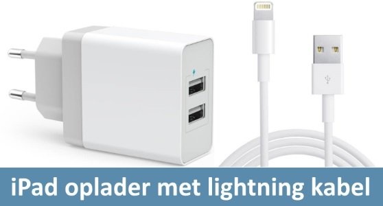Oplader met Lightning 2 meter kabel (iPhone, iPad 2017/2018, 2019/2020/2021 10.2 , Pro 9.7/10.5, 12.9 (2015/2017), Air 1/2)