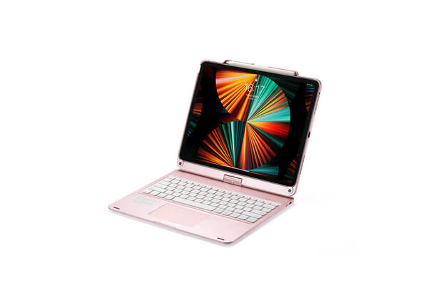 iPadspullekes.nl iPad Pro 12.9 inch 2020/2021/2022 Toetsenbord Case Rosé Goud 360 graden draaibaar met Touchpad  Muis