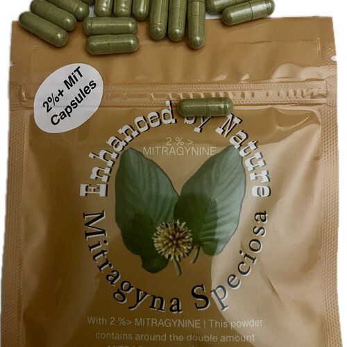 Capsules / Bevat 2x  more Mitragynine than regular Kratom  25/ 50/ 100 gram 