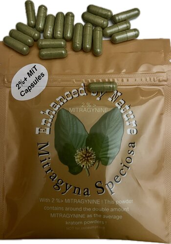 Kapseln /  Contains around  2x  more Mitragynine than regular  Kratom.25/ 50/ 100 gramm 