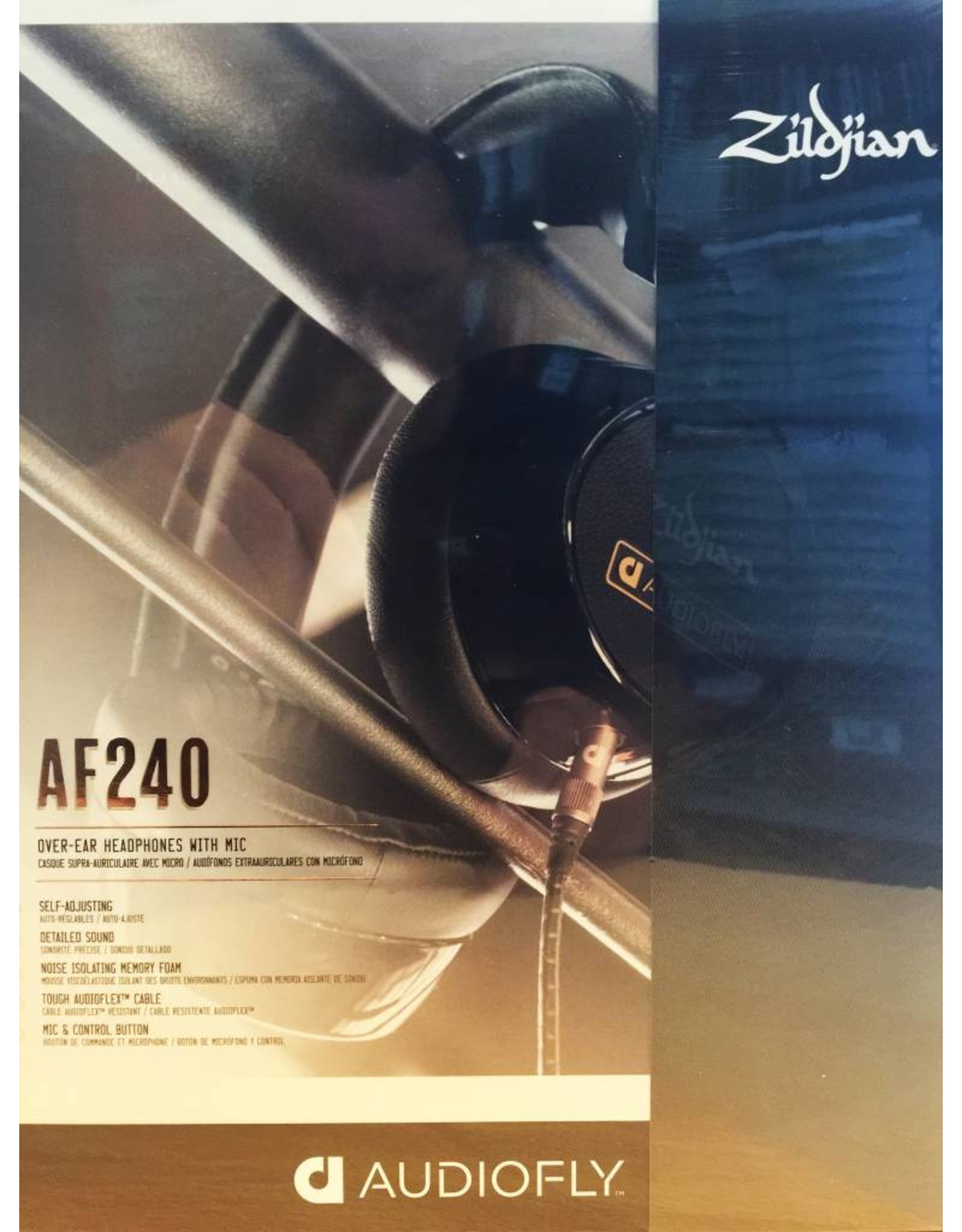 Zildjian Audiofly AF240 Schwarz Limited Edition über Ohr-Kopfhörer w / FernMic
