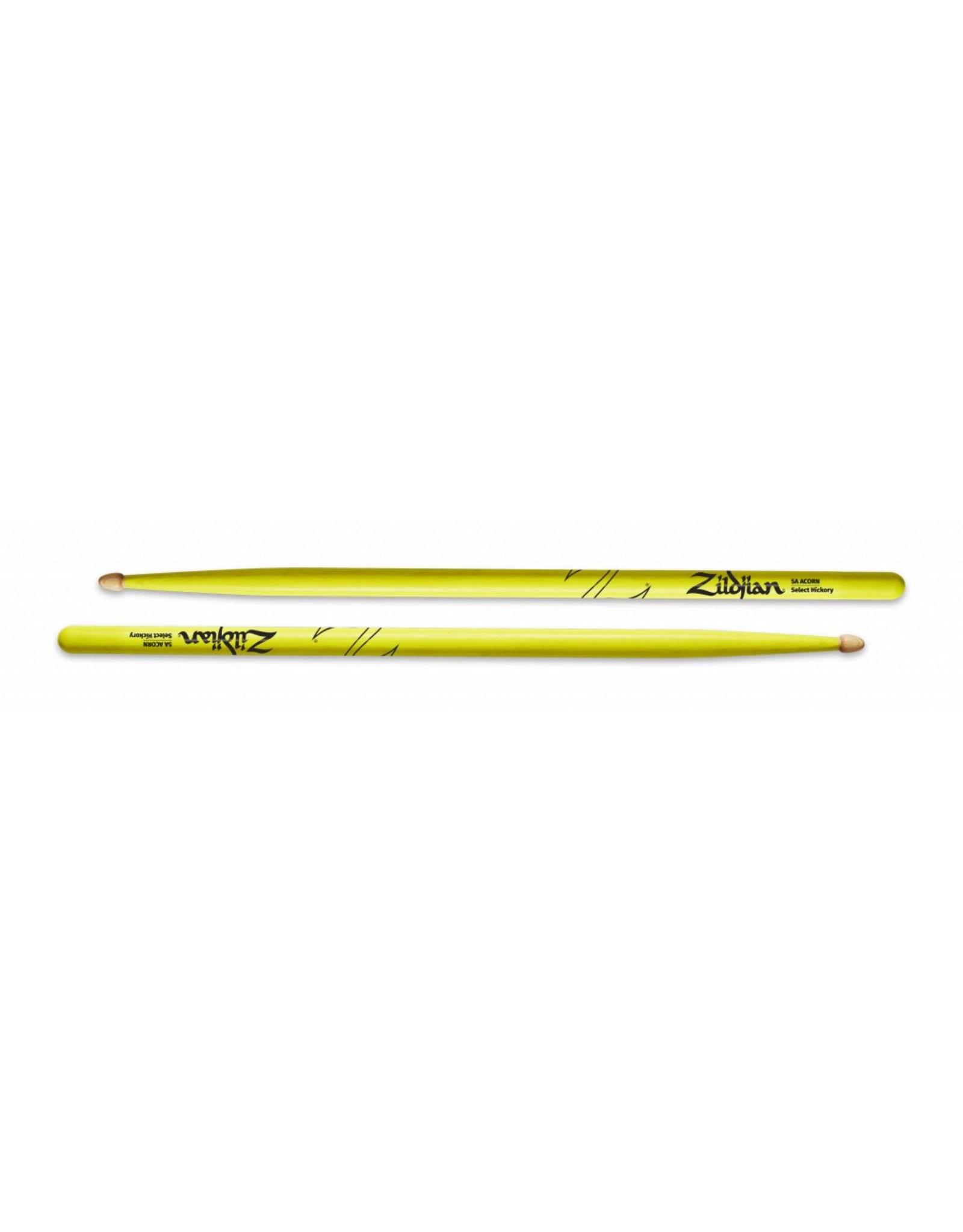 Zildjian  Z5AACDGY Drumsticks, Hickory Wood Tip 5A Acorn, neon yellow