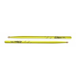 Zildjian Z5AACDGY Drumsticks, Hickory Wood Tip 5A Acorn, neon yellow