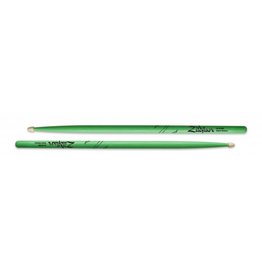 Zildjian Z5AACDGG Drumsticks, Hickory Wood Tip 5A Acorn, neon green