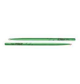 Zildjian Z5AACDGG Drumsticks, Hickory Wood Tip 5A Acorn, neon green