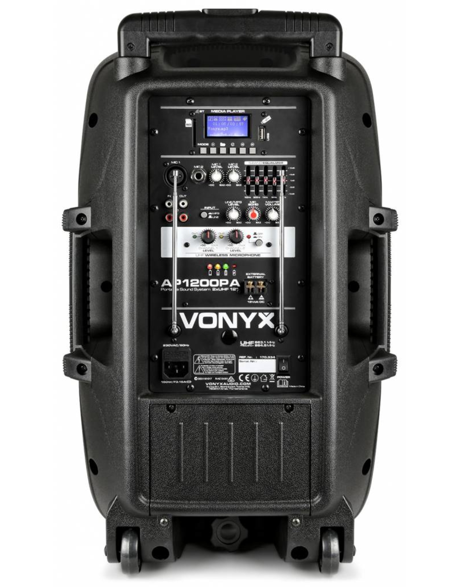 Vonyx AP1200PA Mobiele Speaker met Accu 12" Bluetooth/USB/SD/Mp3/VHF 170.334