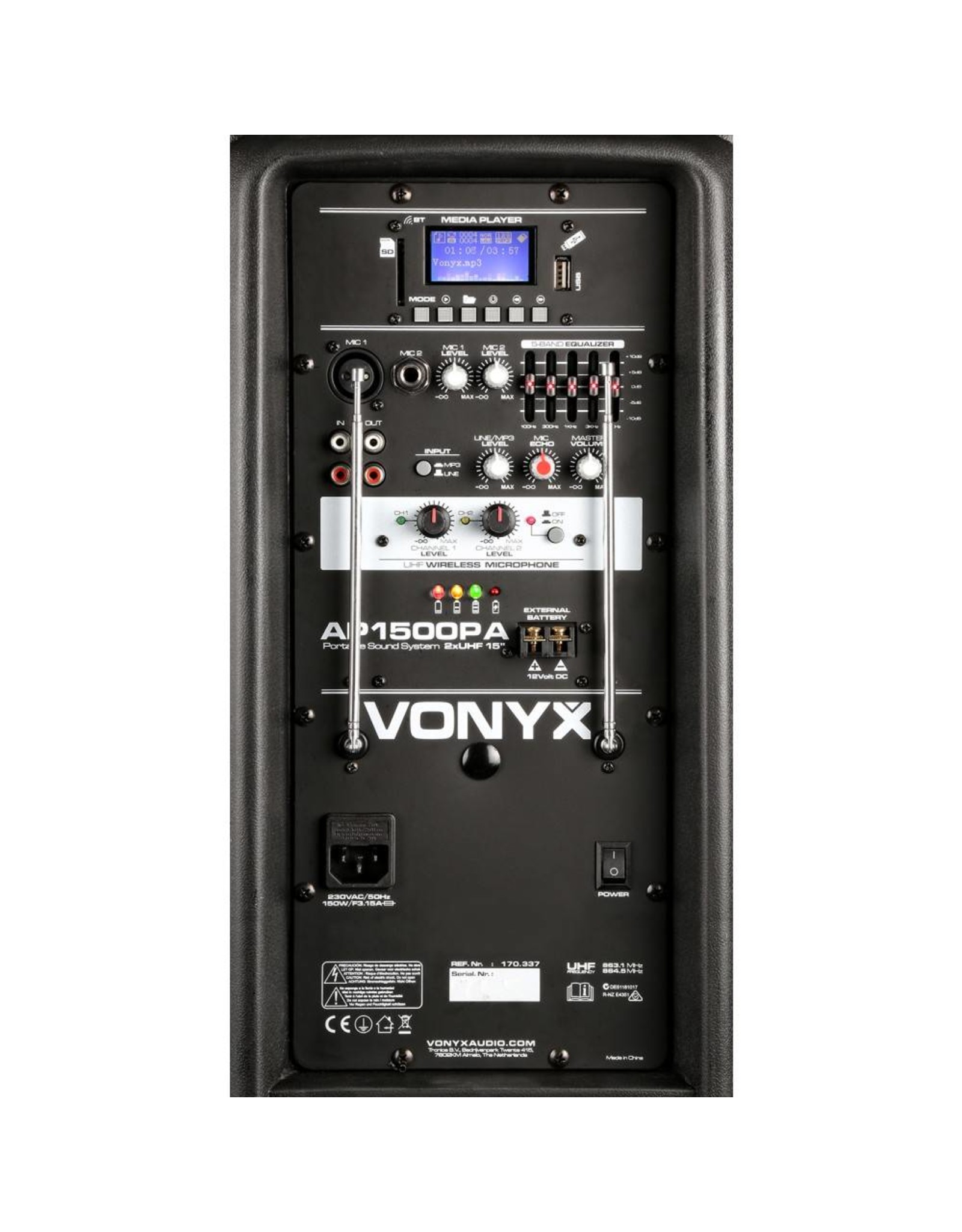 Vonyx AP1500PA Mobiele Speaker met Accu 15" Bluetooth/UHF/Mp3 170.337