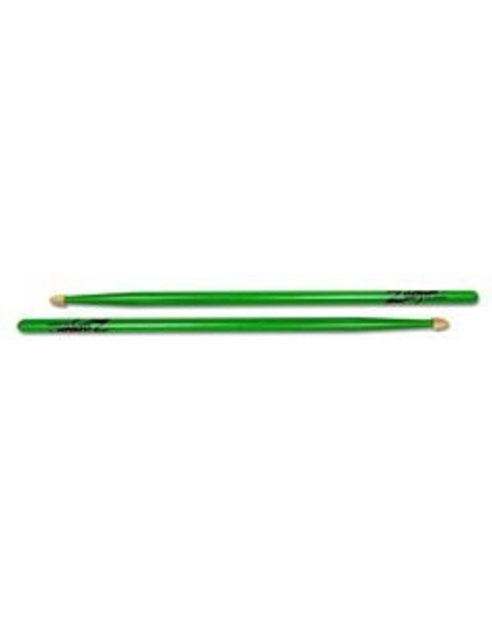Zildjian 5ACWDGG Drumsticks, Hickory Wood Tip series, 5A Acorn, neon green