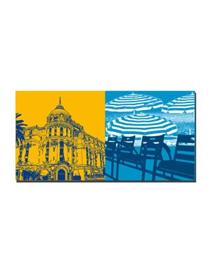 ART-DOMINO® BY SABINE WELZ Nizza - Negresco + Stühle/Sonnenschirme an der Promenade des Anglais