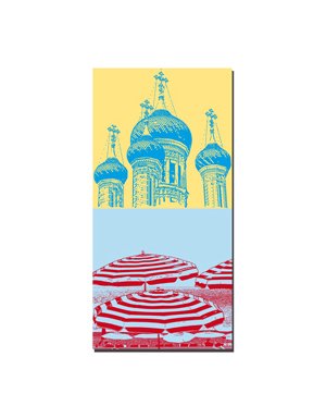 ART-DOMINO® BY SABINE WELZ Nizza - Russisch-orthodoxe Kathedrale Saint-Nicolas + Sonnenschirme an der Promenade des Anglais